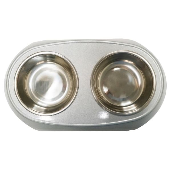 Миска SuperDesign на меламиновой подставке двойная Металлик 2x160 мл, белая