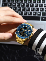 Часы мужские кварцевые ALDEBARAN E101 c металлическим браслетом (желтое золото, синий)