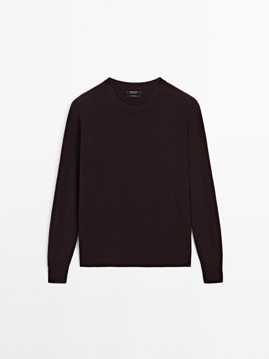 Massimo Dutti Кашемировый свитер с круглым вырезом, гранатовый