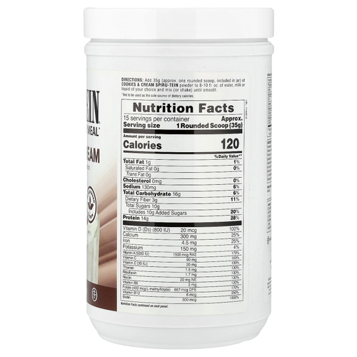 NaturesPlus, Spiru-Tein®, протеиновый порошок, печенье и сливки, 525 г (1,15 фунта)