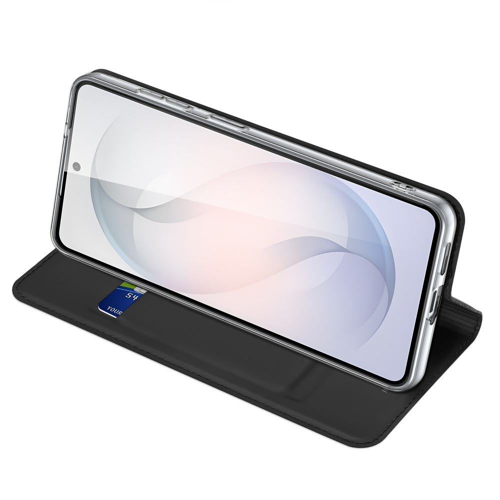 Чехол книжка из кожи черного цвета для Samsung Galaxy S26, серия Skin Pro Series от Dux Ducis