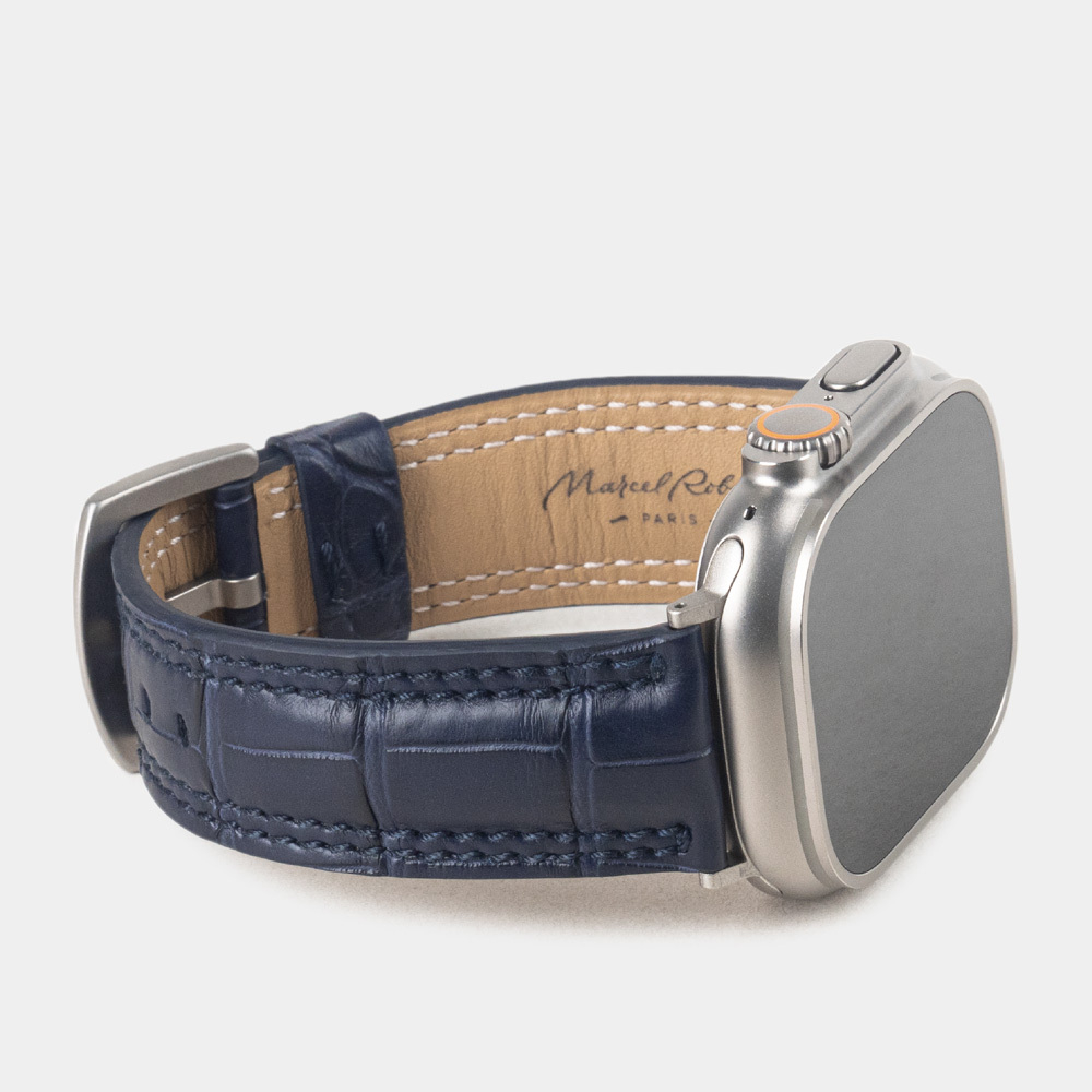 Ремешок для Apple Watch Ultra 49mm из кожи аллигатора, синего цвета