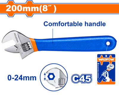 Ключ разводной 200 мм, 0-24 мм (6/36) WADFOW WAW5108