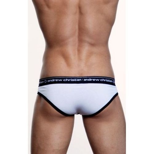 Мужские трусы брифы белые с черной резинкой Andrew Christian Cotton Brief  4574