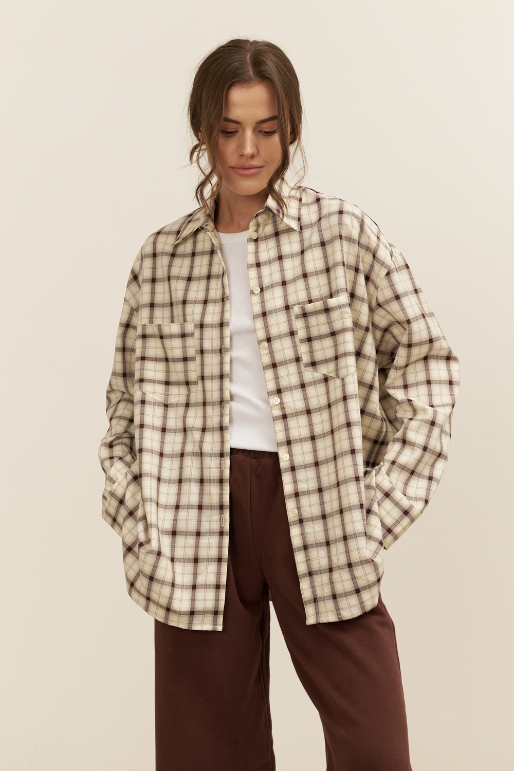 Рубашка 07, бежево-коричневая