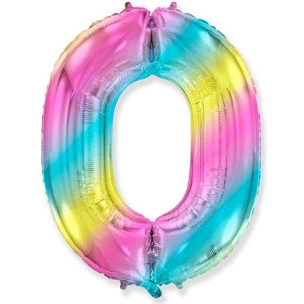 FM Шар диагональная радуга градиент "Цифра 0" 102 см (БГ-60)