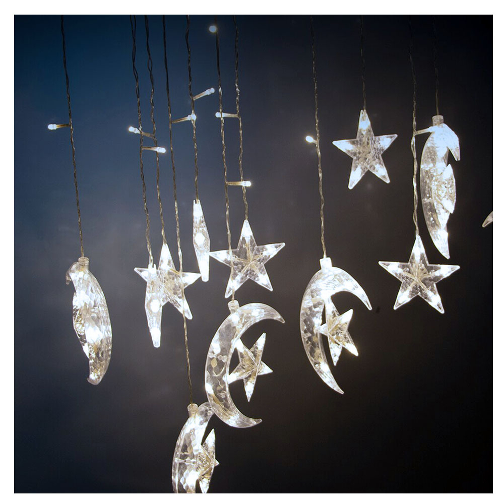 Гирлянда Звезда и Месяц+звездочка , многорежимная, соединяемая, холодный белый