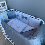 Комплект в кроватку 17 предметов "Слоник на луне" серый, сатин