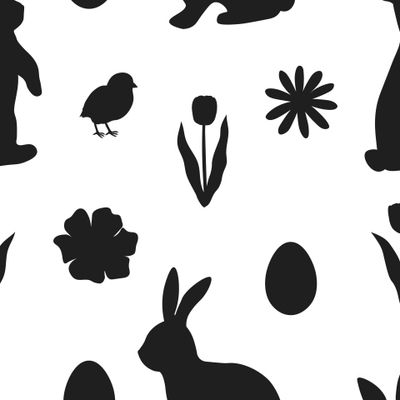 Пасхальные кролики и цветы силуэты