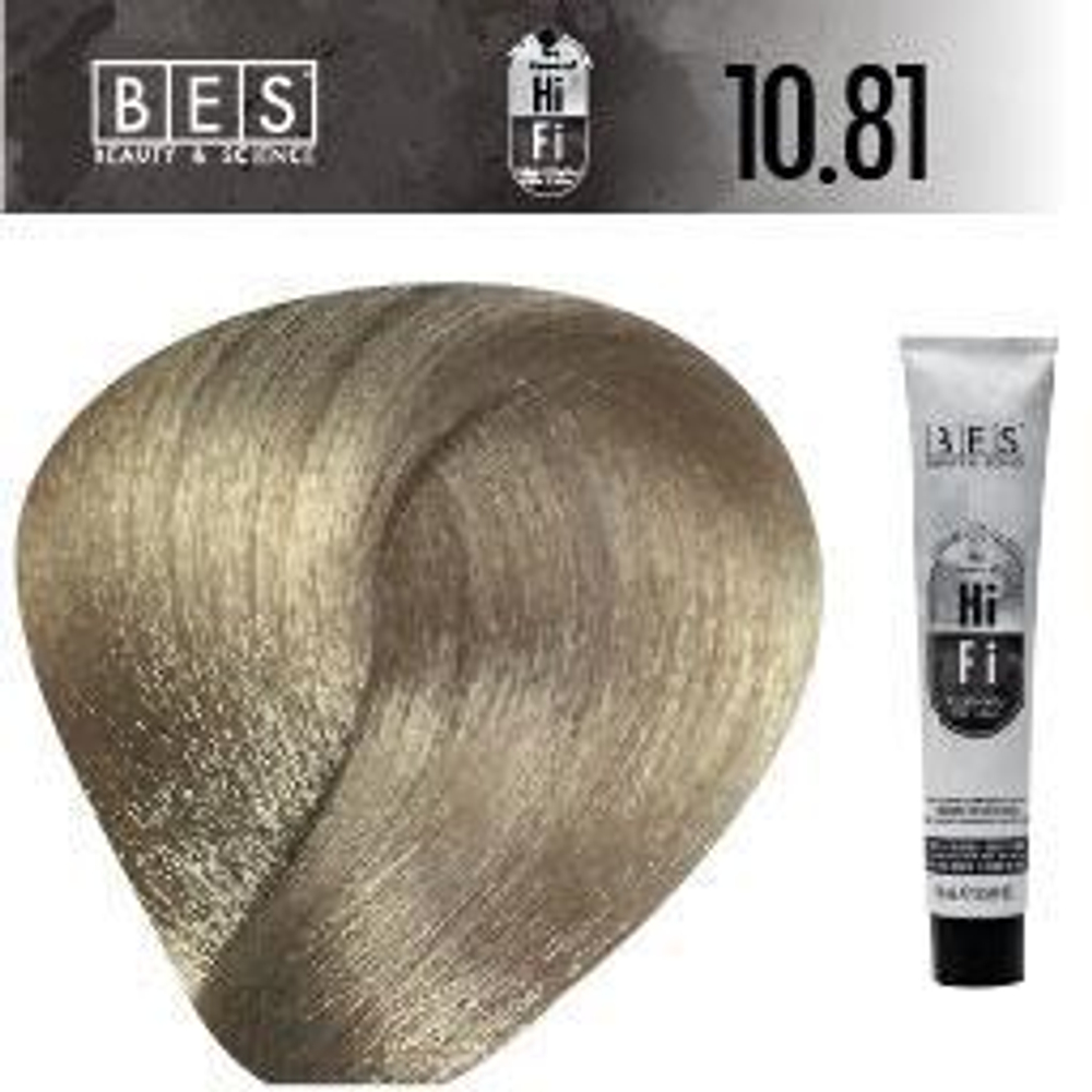 Краситель перманентный HI-FI 10.81 (пепельный платиновый бежевый блонд), BES, 100 мл.