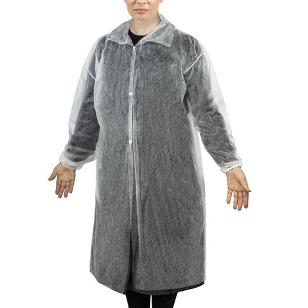 Халат одноразовый белый на кнопках КОМПЛЕКТ 10 шт., XL, 52-54 размер, 110 см, рукав на резинке, 20 г/м2, СНАБЛАЙН