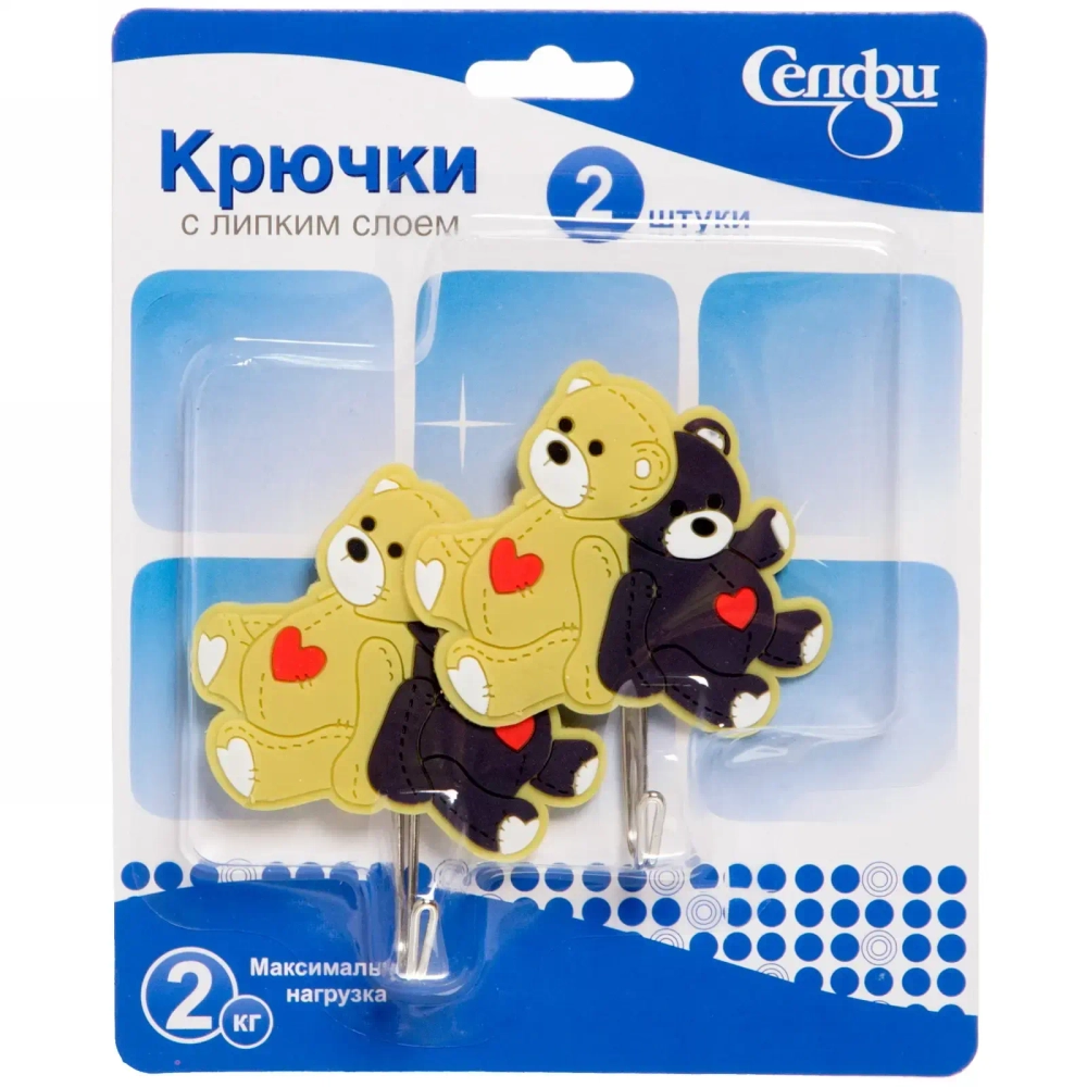 Крючки в наборе 2шт на липком слое «ИДЕЯДОМА», мишутки, нагрузка 2кг