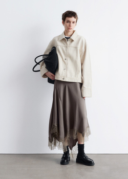 H&M Асимметричная юбка миди с кружевной отделкой, серо-бежевый