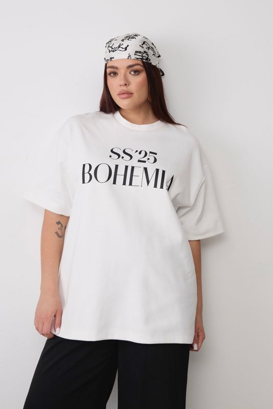 Футболка с надписью "SS'25 BOHEMIA", молочный