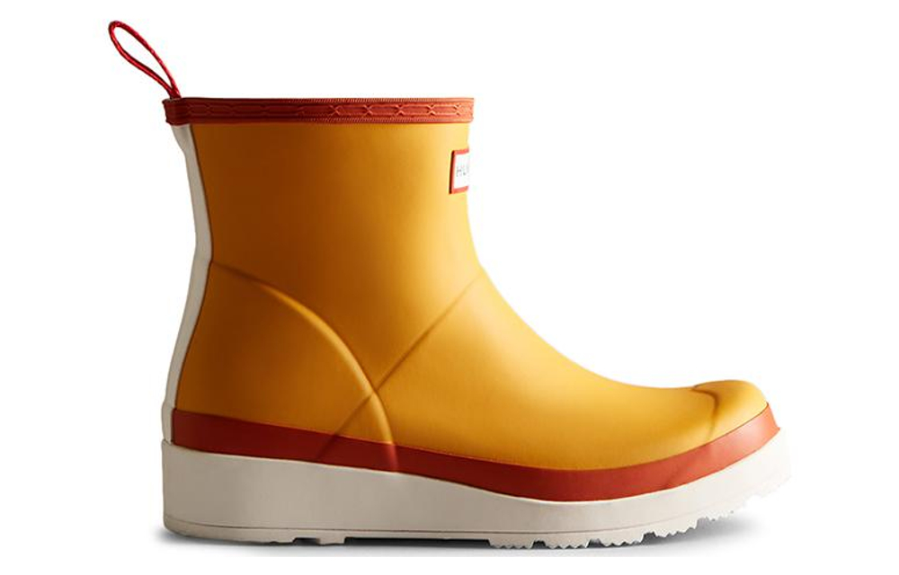 HUNTER Waterproof Rain Boots Women"s Orange Red Color Block