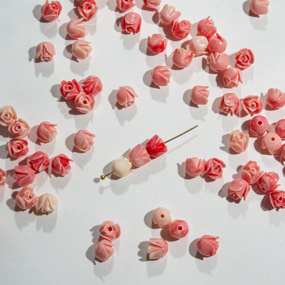Подвеска резная "Роза", 7мм, коралловая пудра