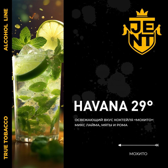 Табак для кальяна JENT Alcohol с ароматом Мохито (Havana 29°), 25 гр