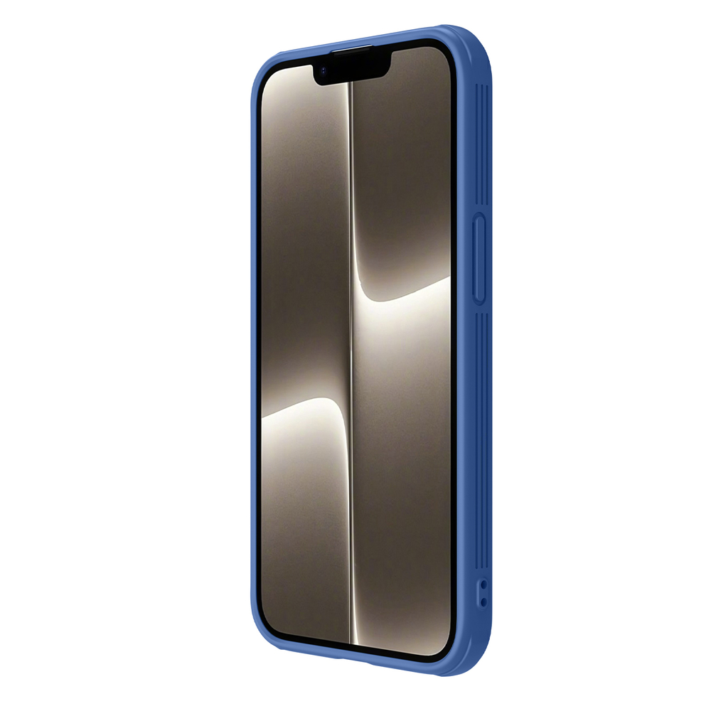Чехол усиленный синего цвета с защитной шторкой для камеры от Nillkin на iPhone 16e, серия CamShield Pro Case
