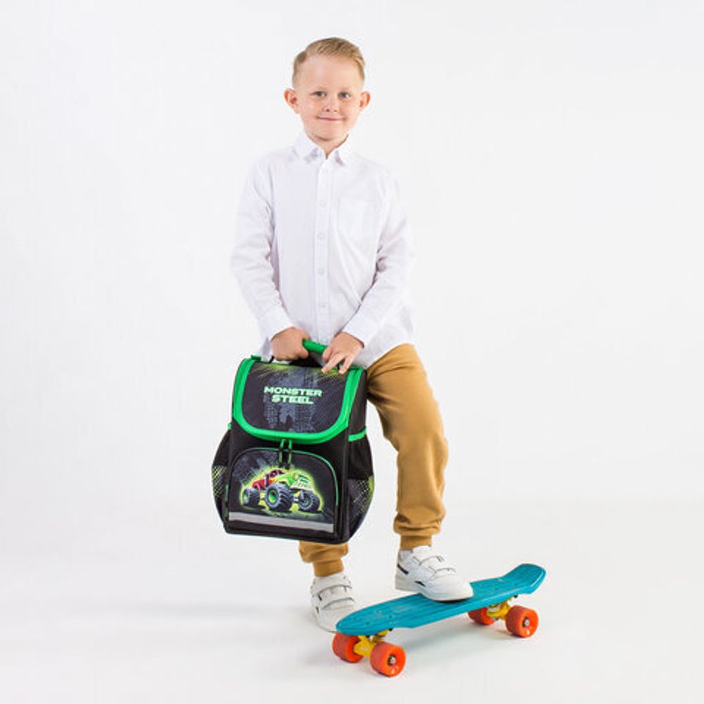 Ранец ПИФАГОР BASIC, с эргономичной спинкой, "Monster steel", 35х28х18 см, 270686