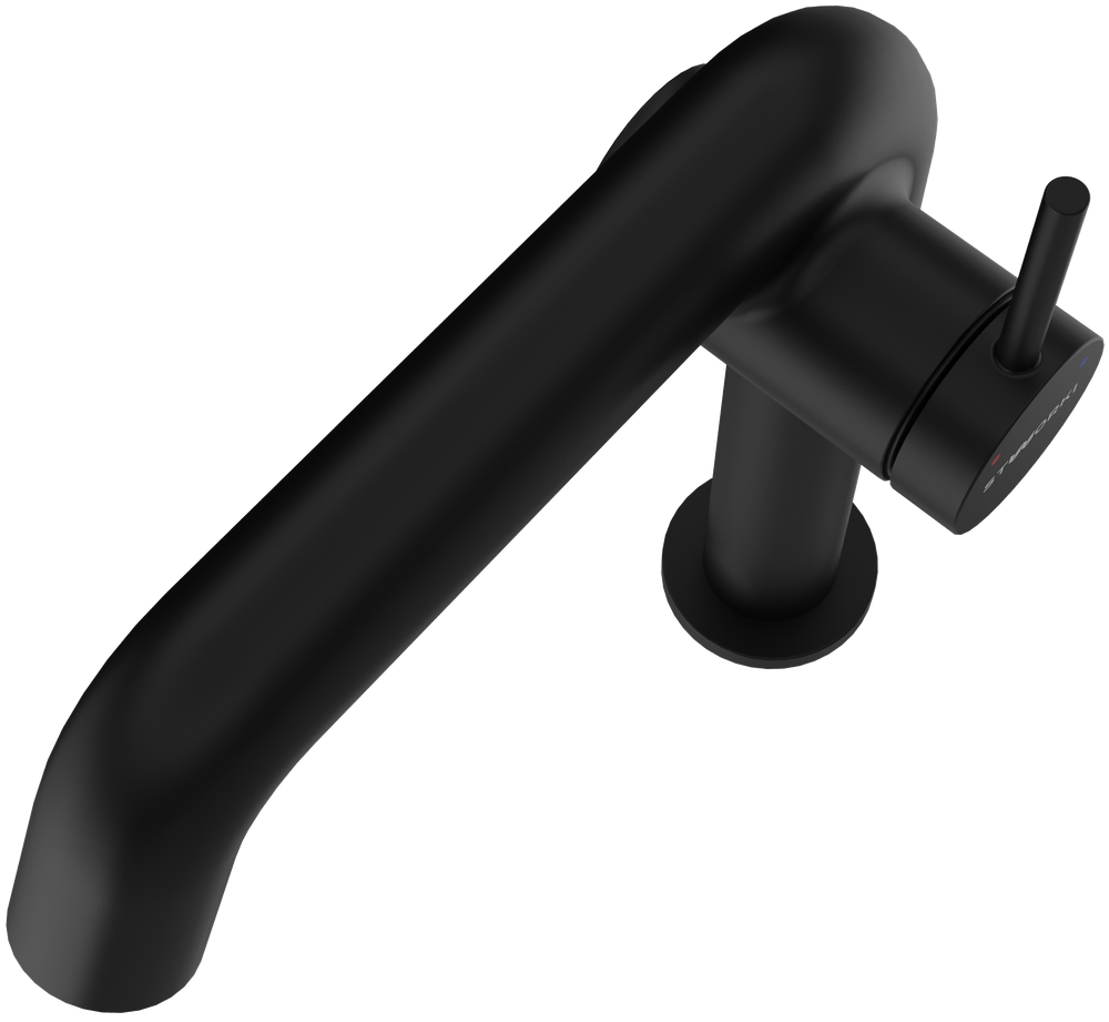 Смеситель для раковины STWORKI Лунд S25010BK + донный клапан SD-001BK матовый черный