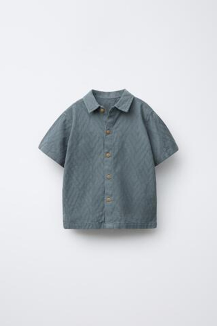 ZARA РУБАШКА ИЗ ЖАККАРДА С РЕЛЬЕФНЫМ УЗОРОМ, НЕФТЯНОЙ