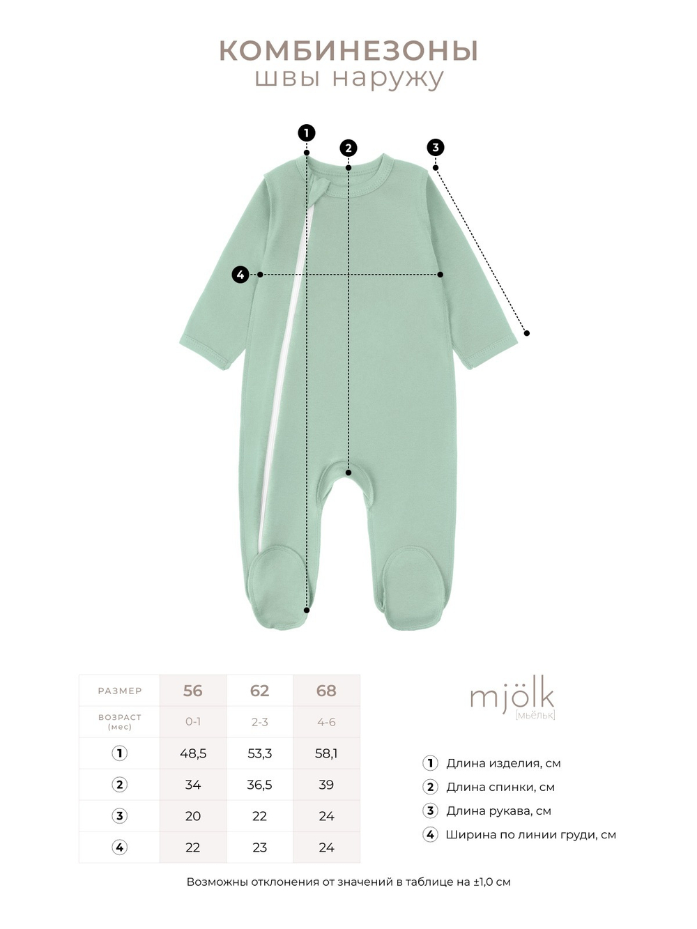 Комбинезон Mjolk Sleep and Play Ecru, швы наружу