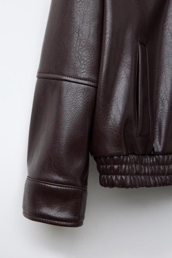 ZARA БОМБЕР ИЗ ИСКУССТВЕННОЙ КОЖИ, КОРИЧНЕВЫЙ