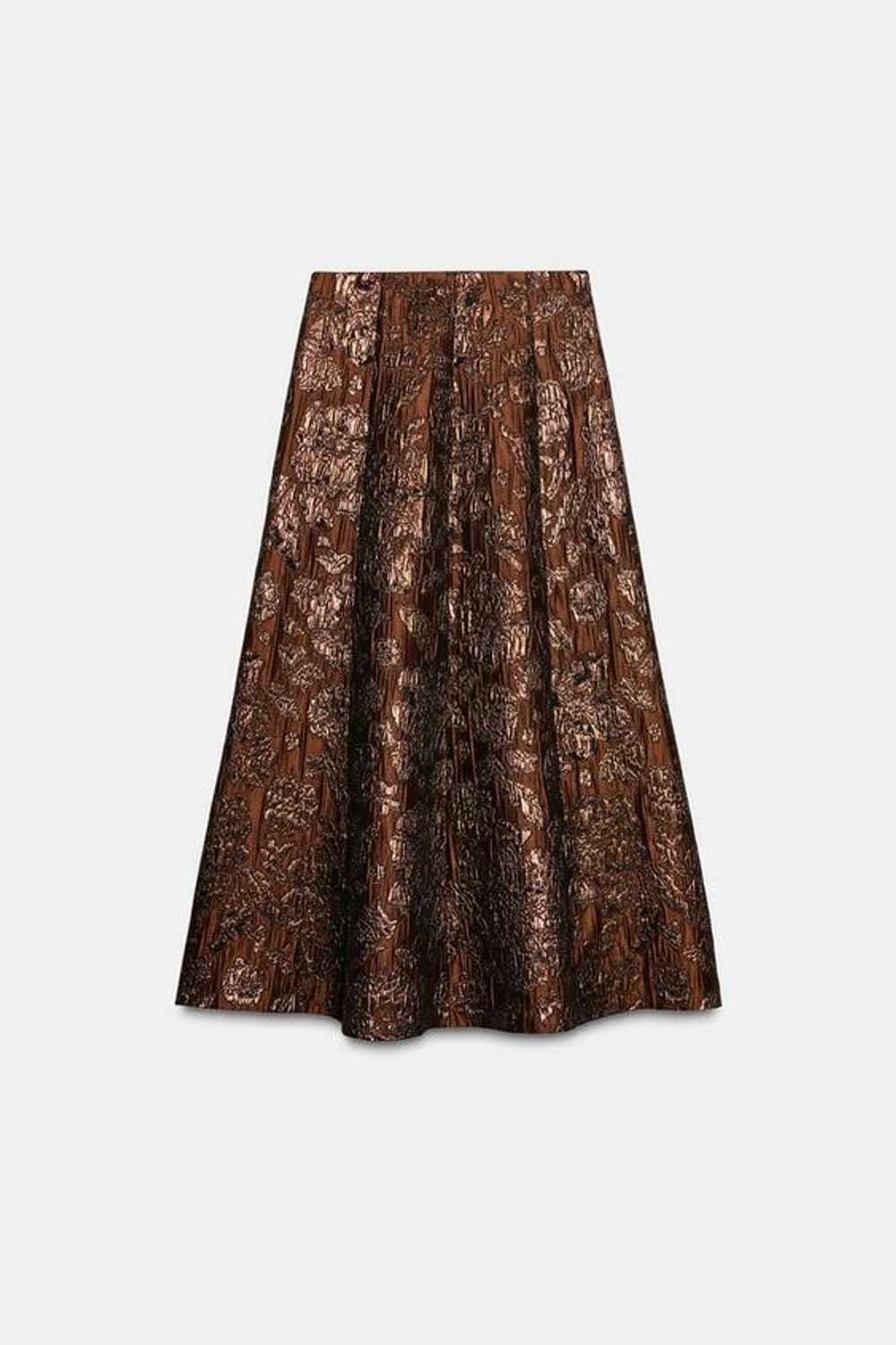 ZARA БЛЕСТЯЩАЯ ЖАККАРДОВАЯ ЮБКА-КЛЁШ, ОХРА