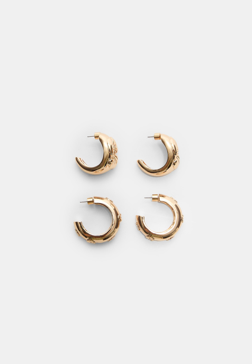 STRADIVARIUS Комплект из 2 объемных сережек-цветов, золотой