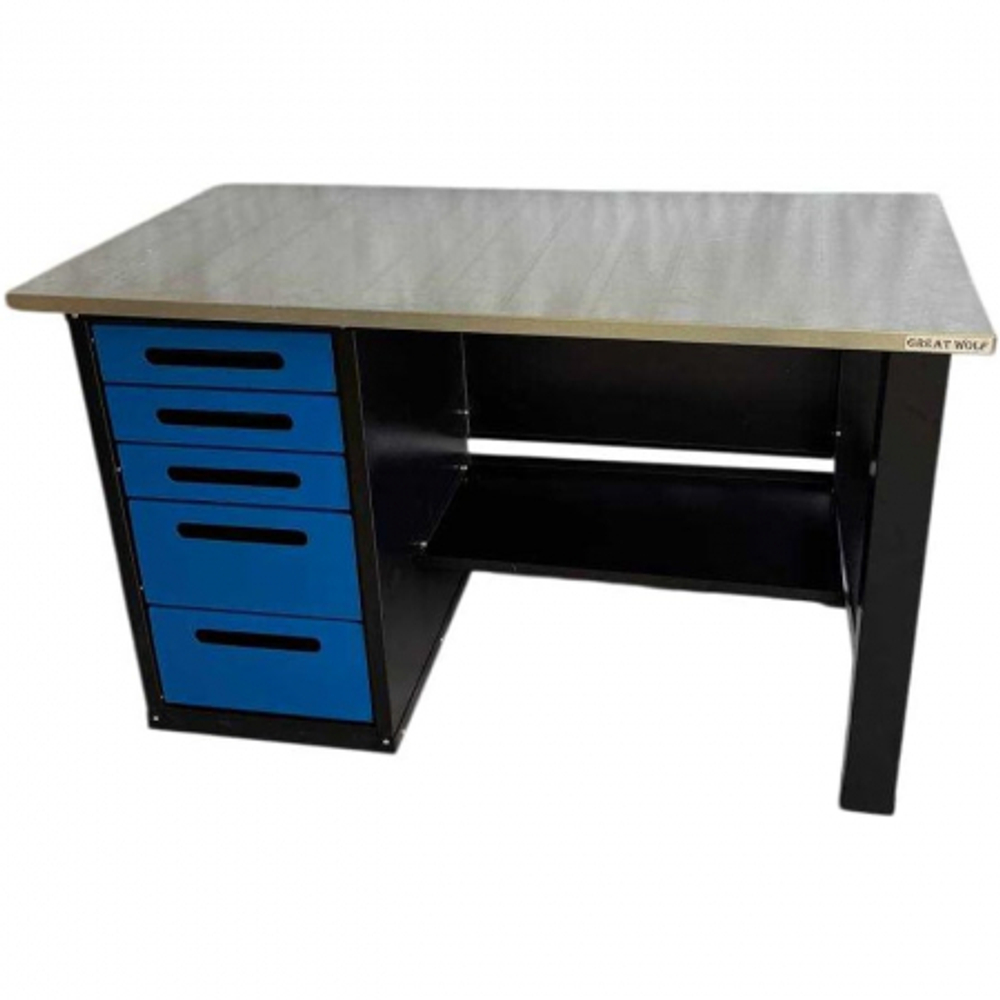 Верстак GWT-V1400BL3 однотумбовый, 5 ящиков, синий 1400x700, Great Wolf