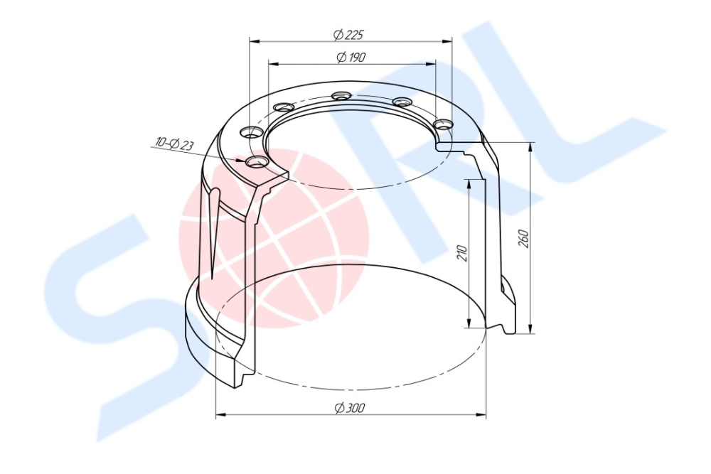 Барабан тормозной 300x200/209 H=260 d=190/225 n10x23 BPW (0310946060) SORL