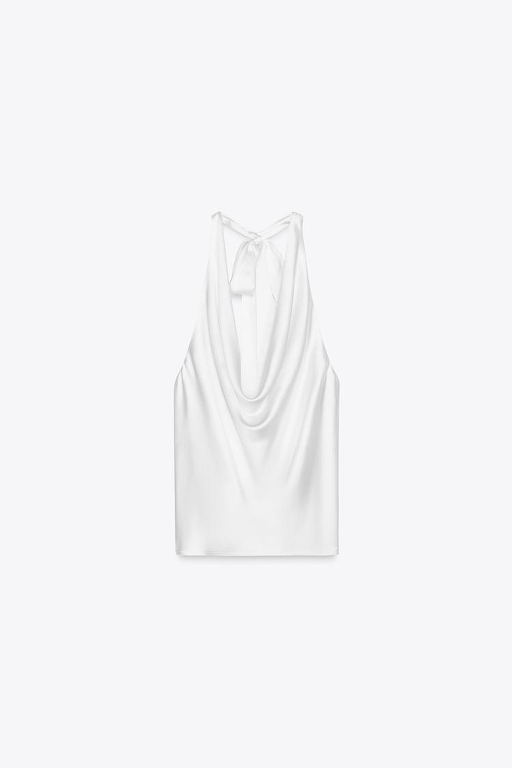 ZARA АТЛАСНЫЙ ТОП С ГОРЛОВИНОЙ ХАЛТЕР, БЕЛЫЙ