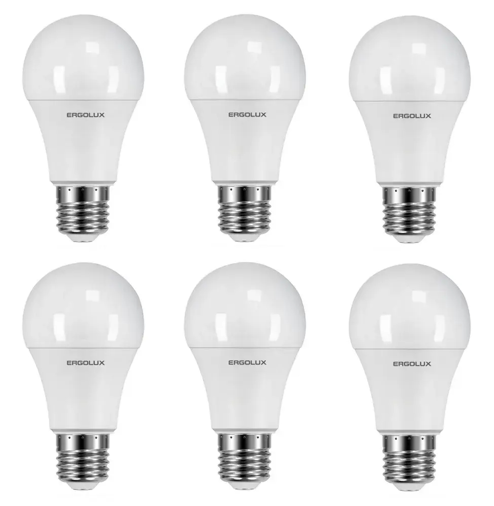 Ergolux Лампа LED-A60-11W-E27-6K, ЛОН, дневной свет, 6 шт