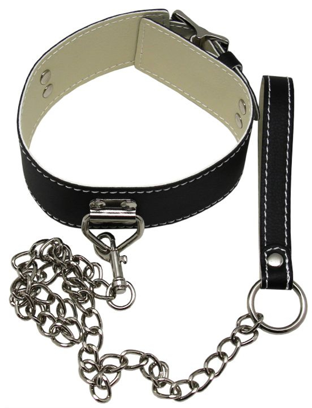 Черный ошейник с металлическим поводком с ручкой (Цвет: черный)