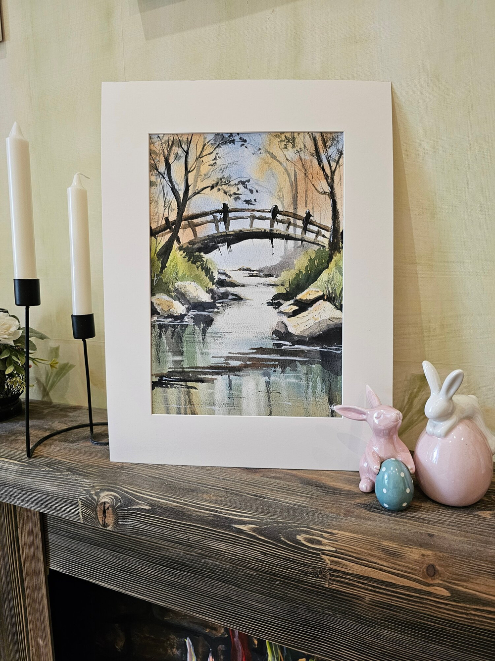 Картина авторская акварельная в паспарту 30х40 см на стену для интерьера "Переправа"