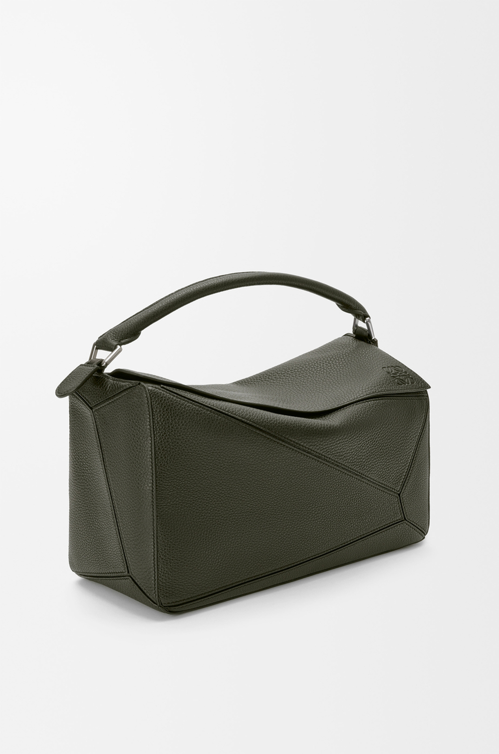 Loewe Большая сумка Puzzle мягкой зернистой телячьей кожи, темный хаки