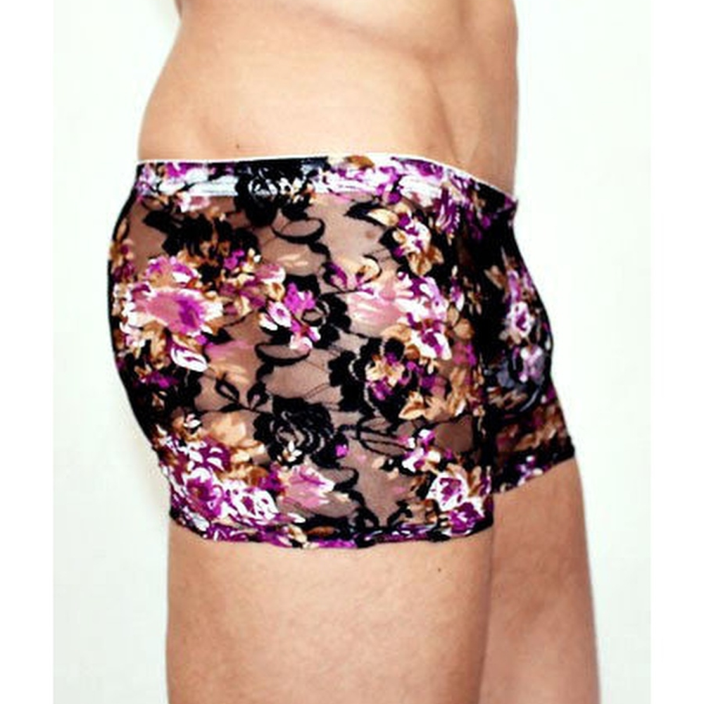 Мужские трусы боксеры черные с пурпурными розами Romeo Rossi Rose Boxer RR00232