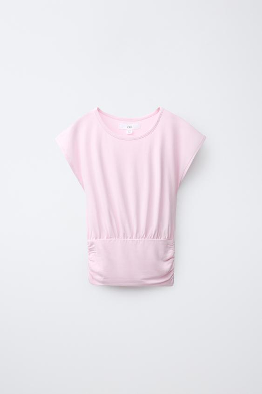 ZARA СТРУЯЩАЯСЯ ФУТБОЛКА С ПОЯСОМ, ПАСТЕЛЬНО-РОЗОВЫЙ