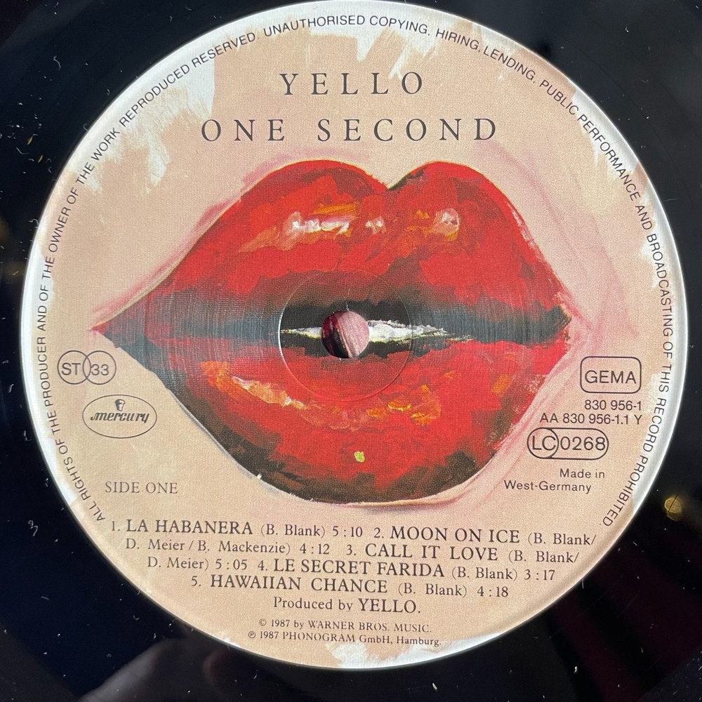 Винтажная виниловая пластинка LP Yello One Second (Germany 1987)