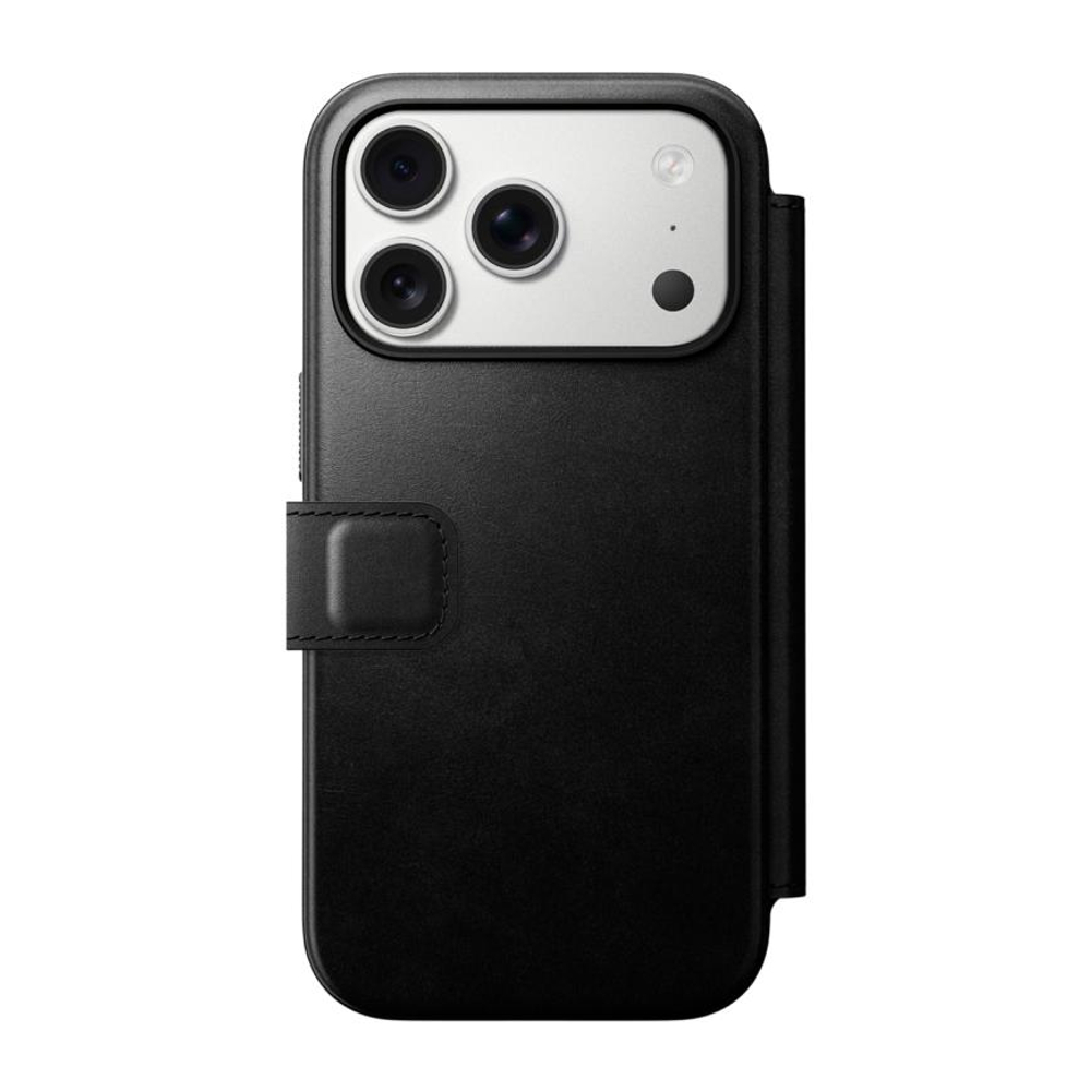 Кожаный чехол-книжка MagSafe Nomad Horween Modern Leather Folio для iPhone 17 Pro Гибридный укреплённый чехол из натуральной кожи Horween с сенсорной накладкой для Контроллера камеры. Есть отделение для купюр и встроенный картхолдер — вмещает до трёх карт