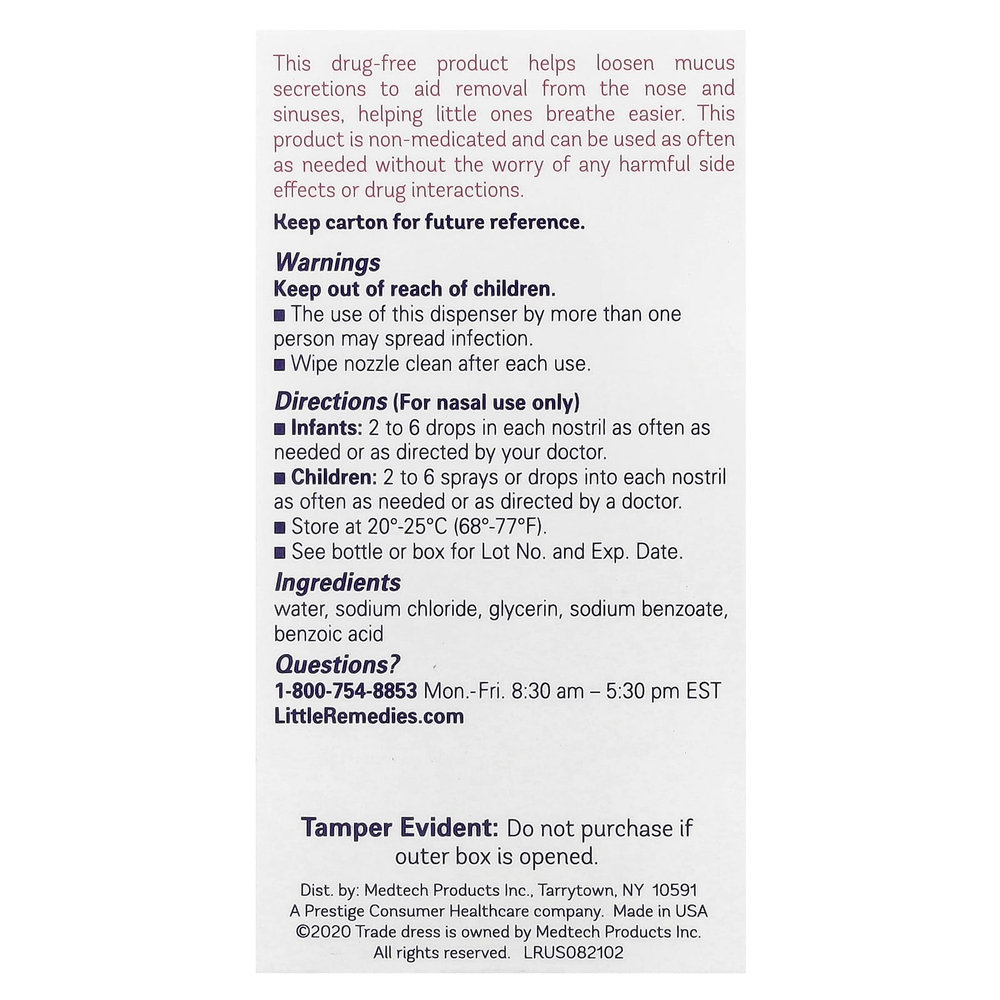 Little Remedies, Солевой спрей + капли, для носа, 15 мл (0,5 жидк. унц.)