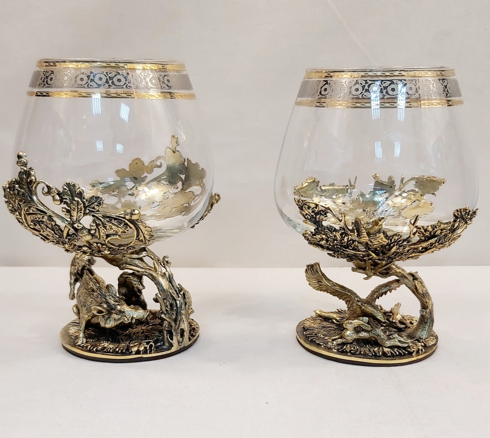 Набор из 2-х бокалов для коньяка "Охота на вепря и Соколиная охота" (подарочный футляр)