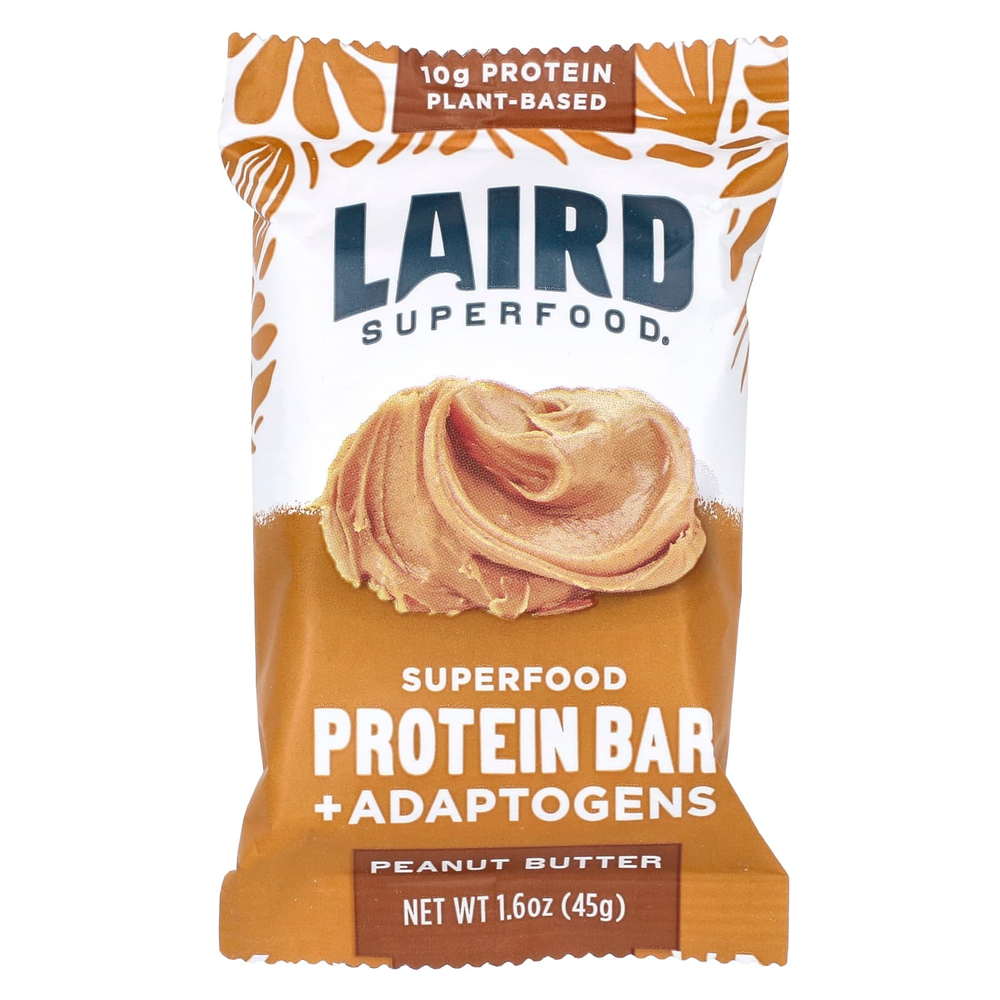 Laird Superfood, Протеиновый батончик + адаптогены, арахисовая паста, 10 батончиков по 45 г (1,6 унции)