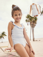 Купальник слитный и резинка для волос в комплекте для девочки Next E76-802, Белый, Синий