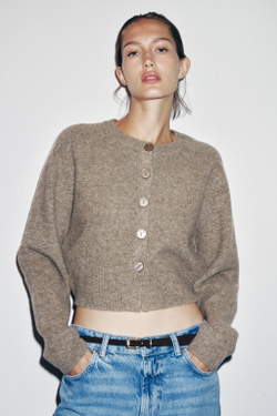 ZARA КАРДИГАН НА ПУГОВИЦАХ, НЕЖНО-КОРИЧНЕВЫЙ