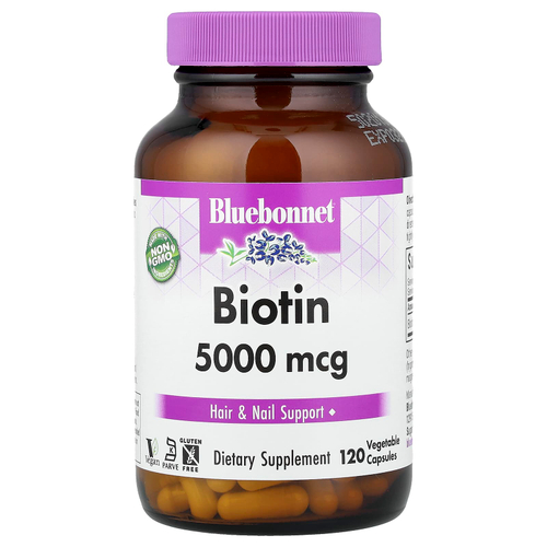Bluebonnet Nutrition, Биотин, 5000 мкг, 120 растительных капсул