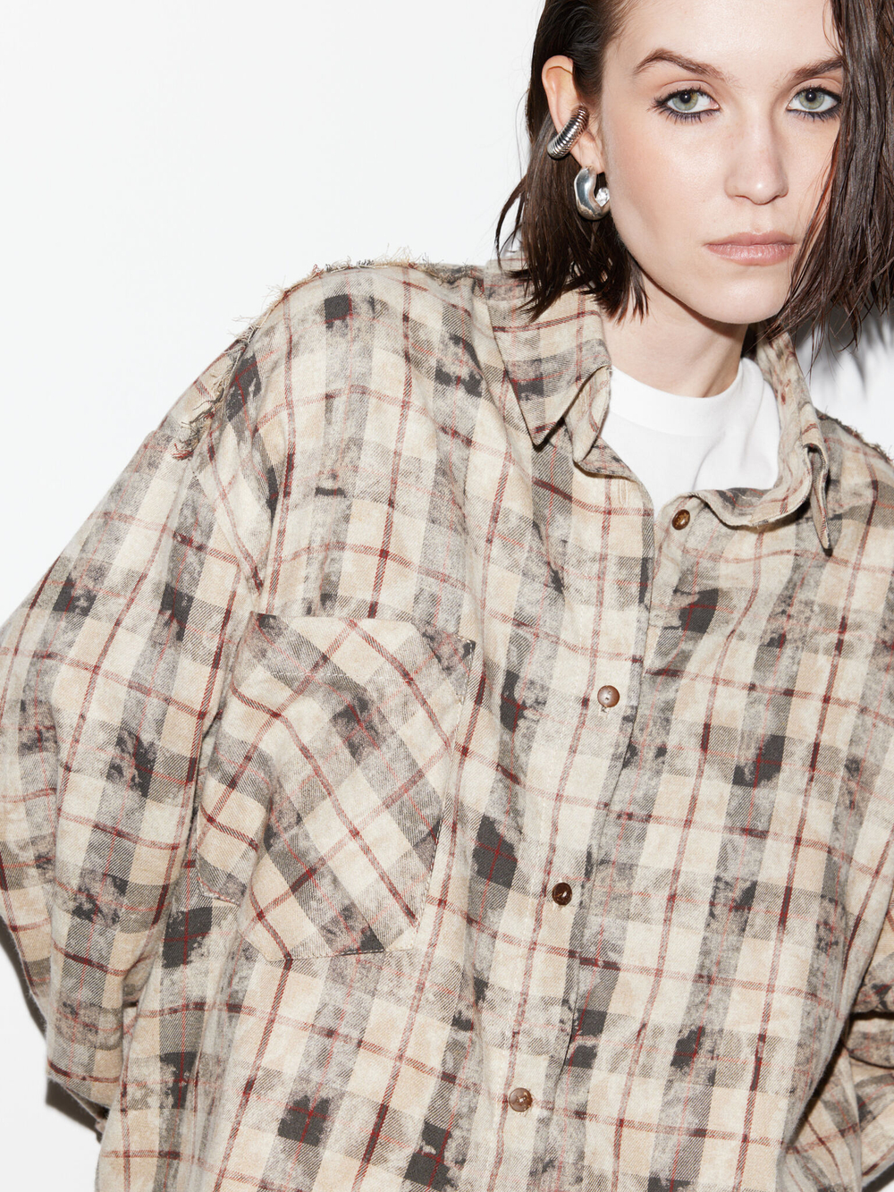 Рубашка Grunge, бежево-черная