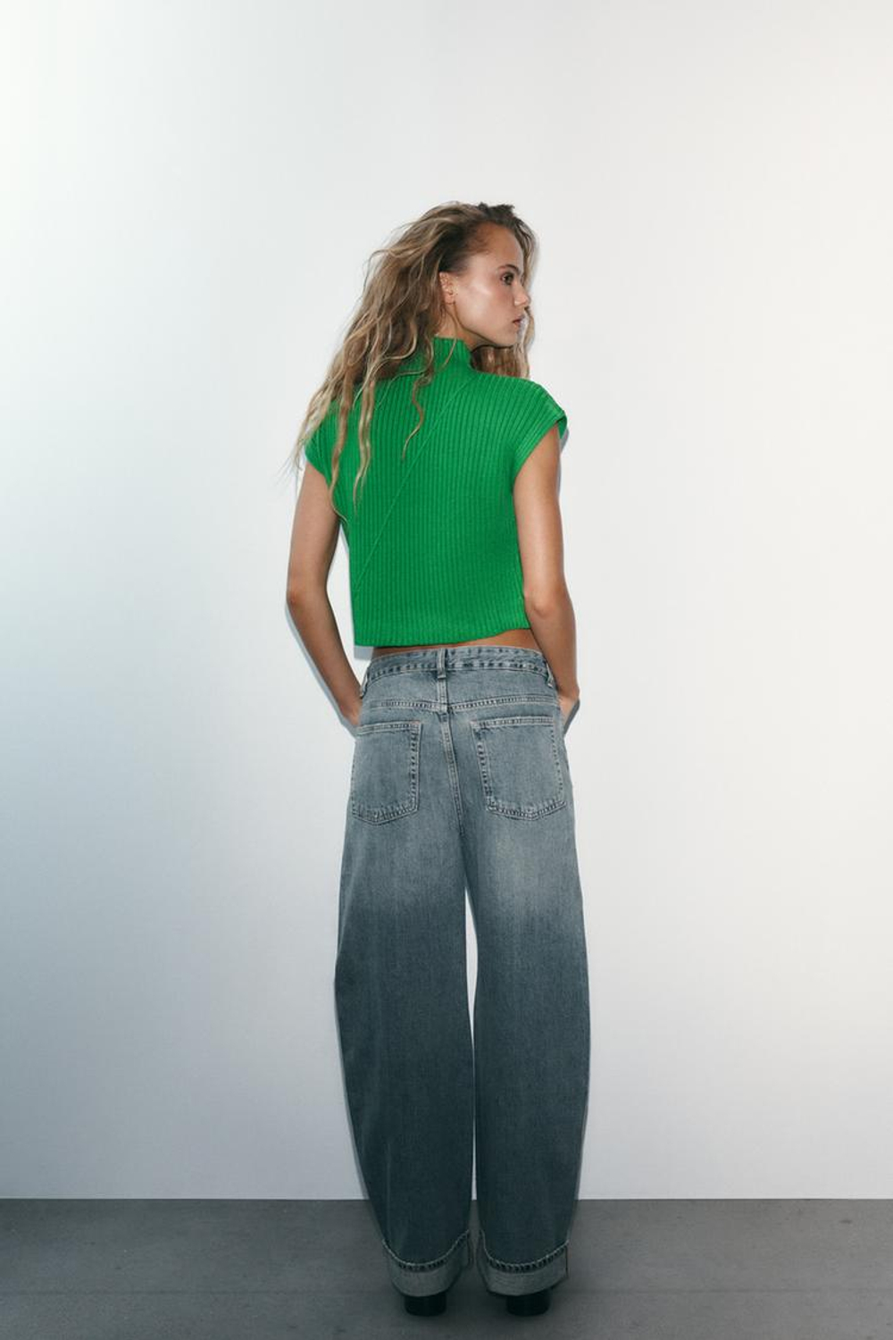 ZARA ЖИЛЕТ В РУБЧИК, ЗЕЛЕНЫЙ