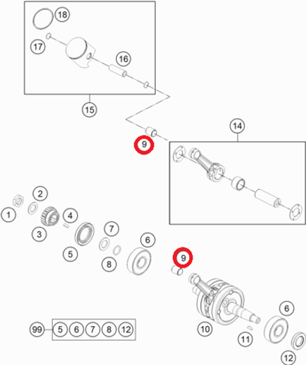 Подшипник поршневого пальца KTM, HQV, GASGAS 65cc 12x15x17