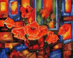 Витражные маки- алмазная картина